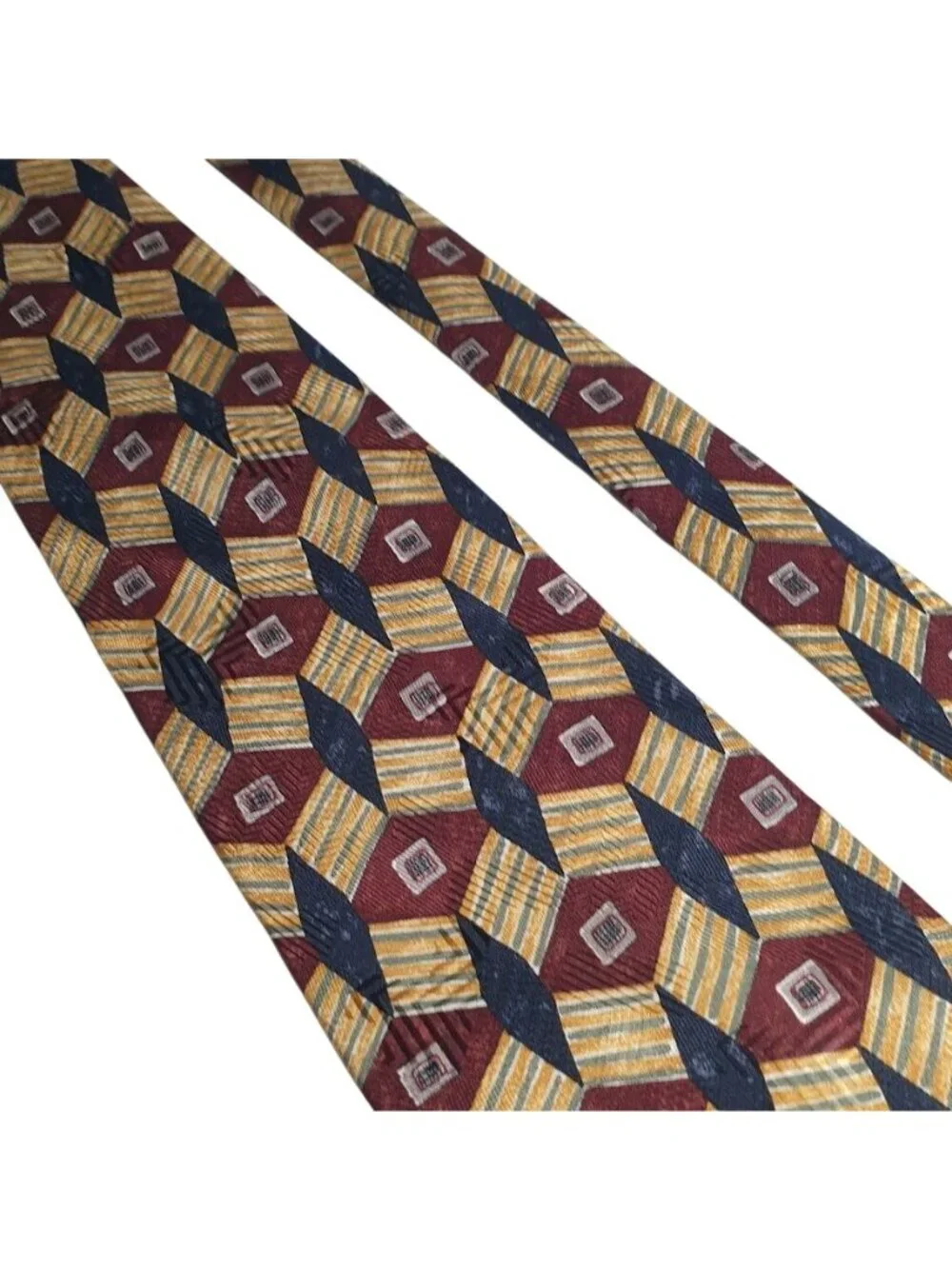 Alfani Geometric Multicolor Men’s Classic Silk Tie Burgundy Navy Yellow Pattern